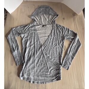 Athleta Gray Heathered Wrap Front Hooded Top Long Sleeve Thumbholes Small